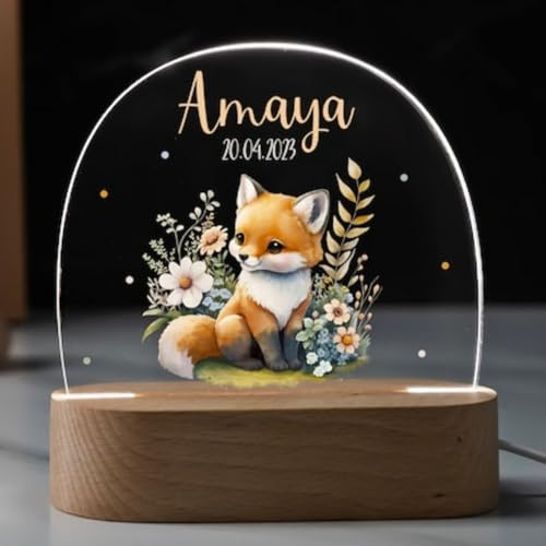 Fallover Personalisiertes Nachtlicht Baby mit Namen, Individuelle Nachttischlampe Kinder, Niedliche Nachtlampe, Mit Niedlichem Tiermotiv als Personalisierte Geschenke Kinder zur Taufe, Babygeschenke