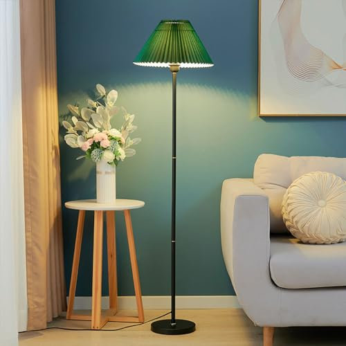 Grüne Stehlampe mit plissiertem Schirm, moderne minimalistische Stehlampen, augenschonende Leselampe, vertikale Stehlampe aus rostfreiem Metall, dekorative hohe Lampen für das Wohnzimmer, Fußschalter