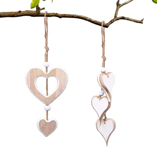 LUMOOM 2 Stück Herz Deko Holz Anhänger Hängende, Holz Dekoherz Fensterdeko, Geschenk Raumdeko Hängedeko, Dekoherz Fensterdeko Dekoanhänger, für Geschenk, Hochzeit (A+B)