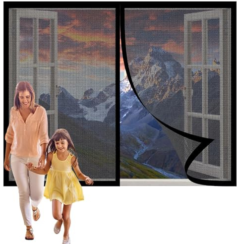 Mosquitera para Ventanas Correderas 202 x 112 cm sin Taladrar Autosellada Fácil Instalación, Ajustable para Ventanas de Puertas de Cortina, Negro