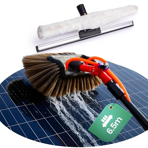 Hortensus Balai Brosse Telescopique – Brosse Telescopique de Nettoyage avec Raccord d’Eau pour Voitures, Camping-Cars, Panneau Solaire, Toiture, Façades et Nettoyeur Vitre (6,5 m)