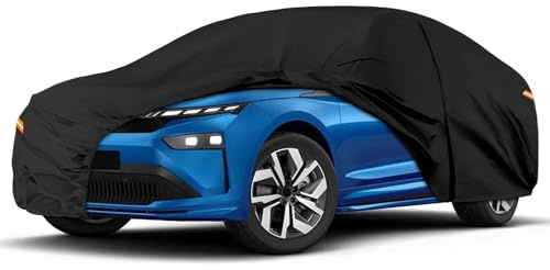 Autoabdeckung Wasserdicht für 2020-2025 Skoda Enyaq, Vollgarage Autoplane | Auto Abdeckplane Winter Sommer Allwetter Outdoor Abdeckung mit Reißverschluss Tür, Windschutzbänder