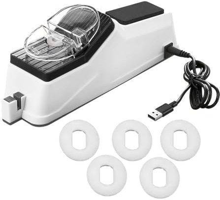 Aiguiseur de couteaux électrique avec étui de protection - 5 lames d'affûtage USB - Aiguiseur manuel électrique en 5 secondes - Base antidérapante - Pour couteaux de cuisine, ciseaux, tournevis