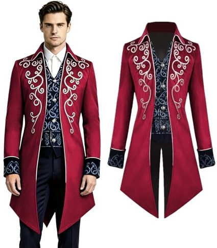 Crubelon Men's Steampunk Tailcoat,Victorian Gothic Coat with Embroidery | Elegant medieval vampire&pirate cosplay costume;perfect for halloween,carnival,themed parties,role‑play dress‑up occasions