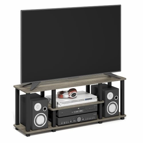 Furinno Turn-S-Tube TV-Ständer, 3-stöckig, werkzeuglos montierbar, 3D-Entertainment-Center, TV-Konsole für Fernseher bis zu 50 Zoll, mit Vierkantrohr, für Wohnzimmer, Schlafzimmer, Französische Eiche