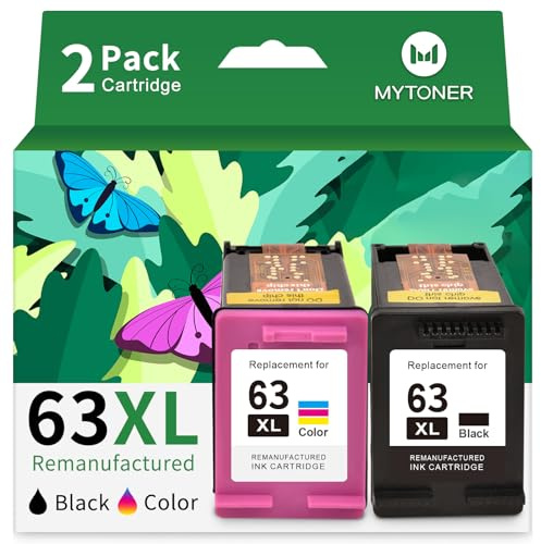 MYTONER 63XL Ink Cartridges Black and Color Replacement for HP Ink 63 63XL Ink Cartridge Combo Pack for HP OfficeJet 3830 4650 4652 4655 5255 5258 Envy 4520 4512 DeskJet 3630 3632 Printer 63 Ink