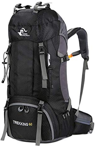 free knight 60L Wasserdichter Rucksack, ultraleichter, packbarer Kletterfischer Reiserucksack Tagesrucksack, handliche Faltbare Camping Outdoor-Rucksack-Tasche mit Regenschutz (Dunkel Schwarz)