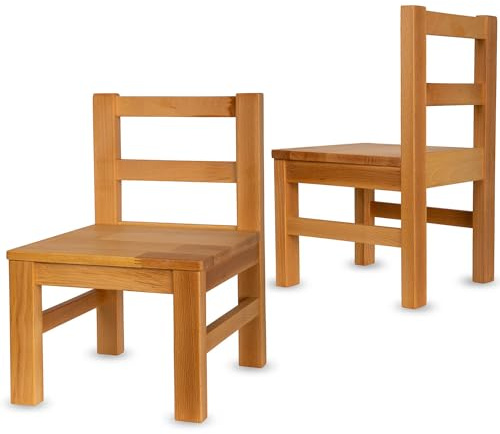 Staboos 2er Set Kinderstuhl aus massivem Buchenholz - Bio geölte Vollholz Stühlchen - Montierter Stuhl für Kinderzimmer - Stuhl für Kinder ohne scharfe Kante - Natur Bio geölt