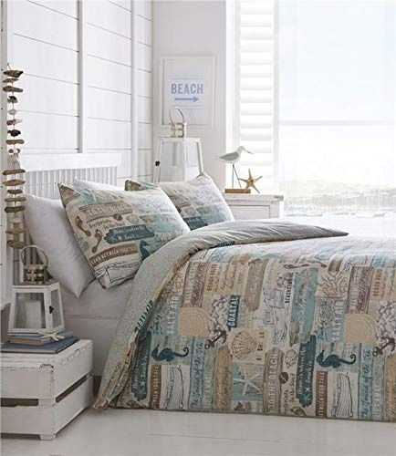 Homemaker Bedding duvet cover set coastal drift wood sea shells beach hut signs (Double)
