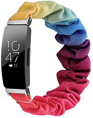 Chofit Strap Compatible with Fitbit Inspire 2/Inspire HR/Inspire Straps, Replacement Scrunchies Arm Band Chiffon Satin Wristband for Women for Inspire 2 Fitness Tracker Large/Small (Rainbow, S)