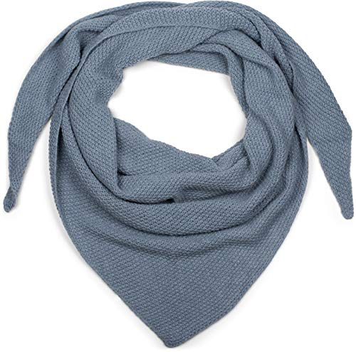 styleBREAKER Damen Strick Dreieckstuch | Weiches Schultertuch mit Reiskorn Muster | Unifarbenes Dreiecktuch aus Wolle Mix | Made in Italy | 190 x 72 cm, Farbe:Blau