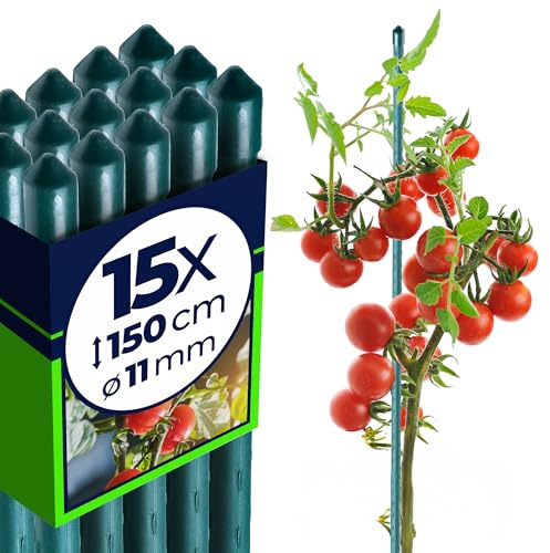 KADAX Växtstavar 150 cm x 11 mm, set om 15 – belagd stålspaljé, växtstöd och tomatstavar för trädgård, väderbeständiga och stabila