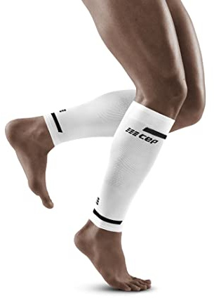 CEP - The Run Compresion Calf Sleeves para hombre | Calentadores para las piernas | Calentadores de compresión para hombre para la activación muscular eficaz de la pantorrilla, Blanco, XL