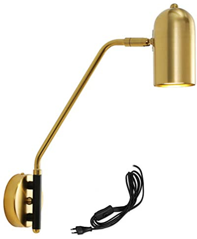 Industrielle Wandleuchte Retro mit Schalter, Nachttischlampe, Metall-Langarm-Wandlampe mit Kabel Stecker, verstellbare drehbare E27-Innenwandbeleuchtung, geeignet für Wohnzimmer Schlafzimmer,Gold