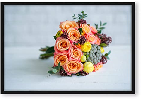 Pixxprint Romantischer Blumenstrauß, Poster im Bilderrahmen, Format: 100x70cm, Kunstdruck gerahmt