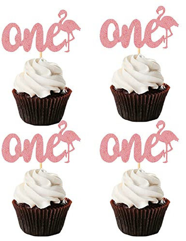 Cupcake-Topper mit pinkem Flamingo-Motiv, 24 Stück, hawaiianische Geburtstagsparty-Dekoration, Kuchendekoration MGPFERD