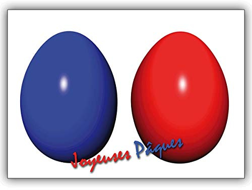 4 Osterkarten Französische Designer Osterkarte mit roten und blauen Ei: Joyeuse Pâques • 1a Grusskarten Set mit Umschlägen zu 1001 Anlass