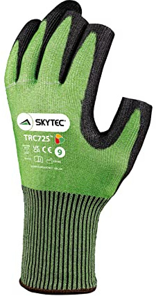 Skytec TRC725 1 Pair Green Open Digits Nylon Safety Work Gloves with Polyurethane (PU) Coating that Provide Cut Resistance - Medium