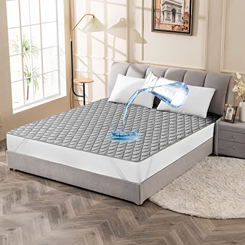 mafudoxi Wasserdichter Matratzenschoner 90x200cm, Atmungsaktive Matratzenauflage, Mikrofaser Matratzenbezug, Wasserfeste Matratzenschutz Inkontinenzunterlage Waschbar - Grau