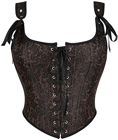Alivila.Y Fashion Womens Sexy Vintage 1920s Renaissance Lace Trim Corset Bustier 970-Dark Brown-L
