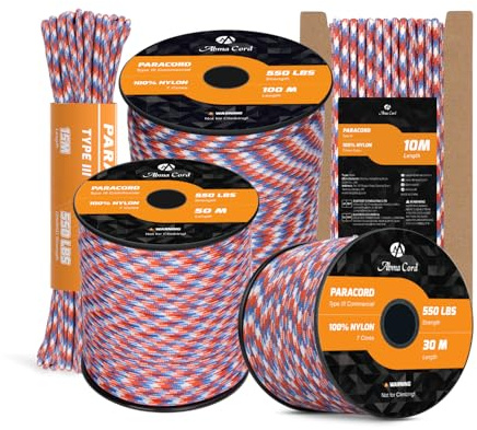 Abma Cord Paracord 550 4mm 30M 100% Nylon Seil Typ III Schnur mit 7 Kern für Basteln, Camping, Survival, Outdoor - Max. 250kg (550lbs) - Liberty