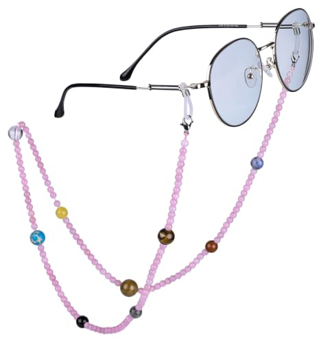 Nupuyai 9 Planeten Stein Perlen Brillenkette Damen und Herren Kristall Sonnenbrillenkette Gesichtsmaske Kette Edelstein Brillenband Brillenkordel Brillenhalter für Lesebrillen, Myopiebrille