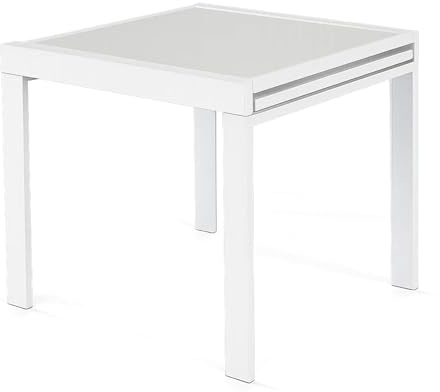 Mar.c.a. Design - Tavolo da Pranzo Allungabile Quadrato 90x90x75 cm - Allungabile Fino a 180 Cm con Piano in Vetro - Bianco - Made in Italy