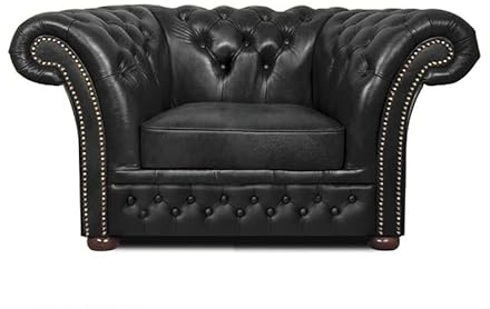Chesterfield Fåtölja Winfield Basic Lyxigt läder | 2 till 4 veckors leveranstid (Shiny Black)