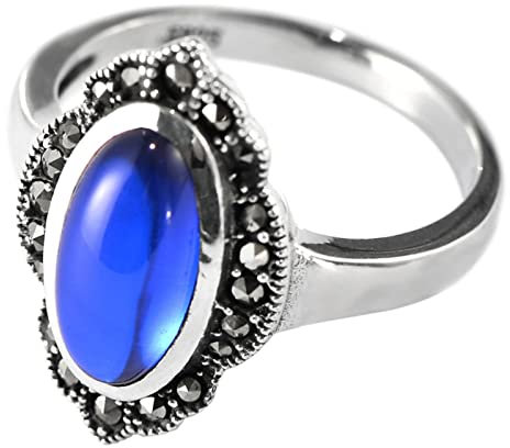 Beydodo Ringe Frauen 925 Silber, Damen Ring Blume mit Blau Stein Breit 19MM Freundschaftsringe Silber Ring Personalisiert Gr.58 (18.5)