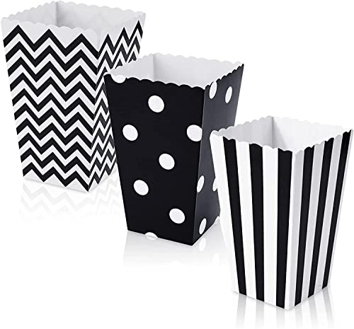 Popcorn Boîtes,Boîte à Popcorn 18PCS Popcorn Conteneurs Partie Carton Bonbon Conteneur Fête Boites Cadeaux pour Noël Parti Collations Bonbons Popcorn et Cadeaux,Noir