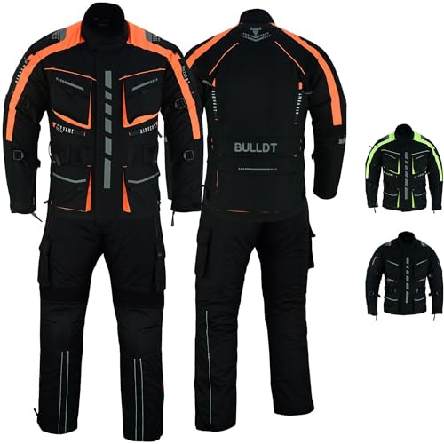 BULLDT Herren Motorradkombi Textilien motorradjacke + Motorradhose inkl. Protektoren, 62/5XL, Neon Orange