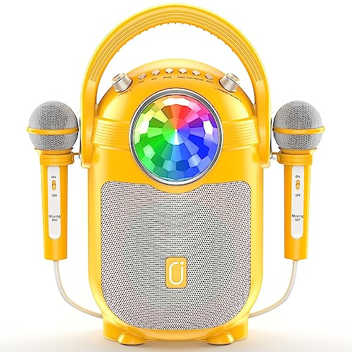 JYX Machine de Karaoké pour Enfants, Système de Karaoke Bluetooth Portable avec 2 Microphones et Lumières LED, Karaoké Enceinte Parfait idee Cadeau Enfant