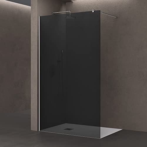 doporro Paroi de Douche Pare-Douche Verre de Securite Gris Teinté 8mm Douche à L'Italienne Barre de Stabilisation Inox Bremen1VG 90x200cm
