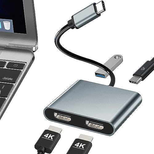 Adaptateur USB-C vers double HDMI, prend en charge 4K @ 60 Hz, 4 en 1 USB-C vers double moniteur, adaptateur multiport pour MacBook Pro/Air, Surface, Dell, Lenovo Yoga, Chromebook