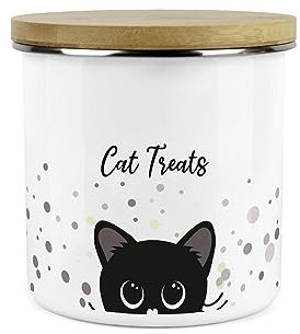 Purely Home Cat Treats Storage Canister - Peeping Black Cat Metal Enamel Storage Container Pet Treats Tin