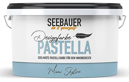 SEEBAUER diy Pastellfarbe PASTELLA Blau 2,5L (Miami Skyline) Edelmatte Wandfarbe Hellblau - Innenfarbe sehr hohe Deckkraft - Matt, Abwaschbar und Tropffrei