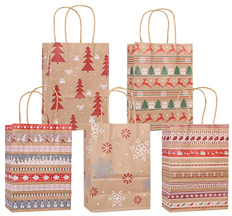 Geschenktüten Weihnachten, Papiertüten 25 Pcs-5 Stile 5 Stücks, weihnachtstüten Geschenktüten mit Griff, Geschenkbeutel Weihnachten zum Verpacken von Geschenken Geburtstag Kinder Gastgeschenke (A)