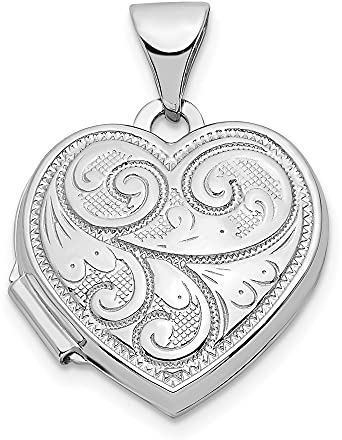 Halskette mit Herz-Anhänger aus 14 Karat Weißgold, Wirbel-Design, 15 mm, Medaillon-Halskette für Damen, Weißes Gold