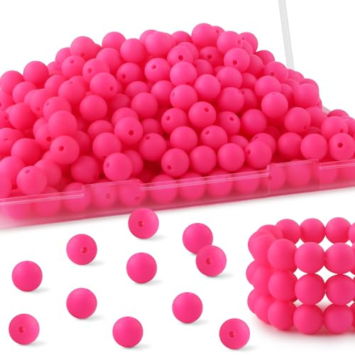 HHCFAST Lot de 160 perles rondes en silicone de 12 mm pour la fabrication de porte-clés pour la fabrication de bracelets, colliers et perles rondes en silicone pour stylos (rose vif)
