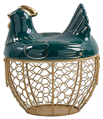 Simpls Cestino per uova in metallo con coperchio a forma di gallina, in ceramica, per 30 uova