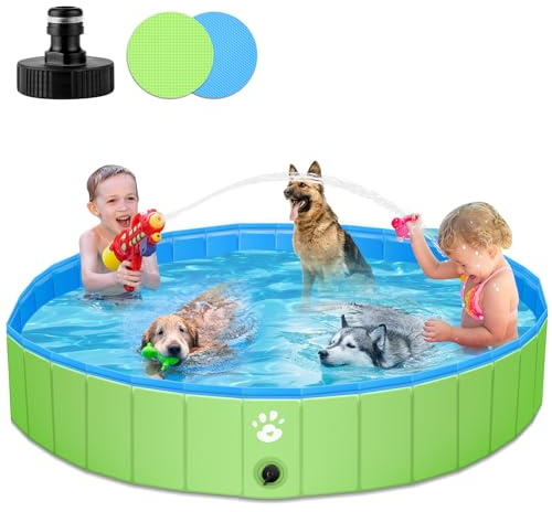 YIKANWEN - Piscina plegable para perros, 160 x 30 cm, PVC, piscina infantil estable y antideslizante, piscina portátil para perros grandes y mascotas, talla XXL, verde