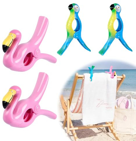 Udbrud 4 Pezzi Clip per Asciugamani da Spiaggia, Mollette Plastica Grandi, Novità Infradito Mollette per Asciugamano, Clip da Viaggio Sicure per Spiaggia, Giardino, Piscina (Rosa)