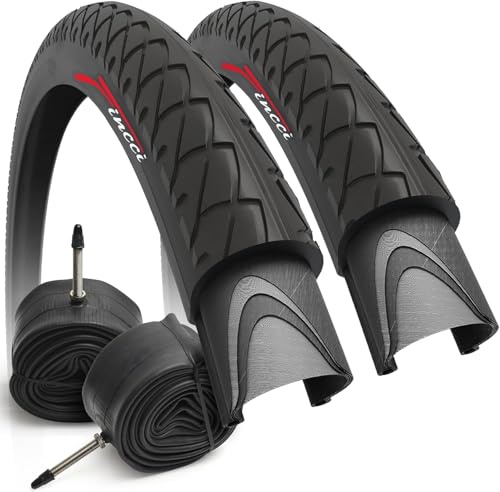 Fincci Pair 26 inch Bike Tires - Foldable Slick 26 x 1.95 Bike Tires for Mountain Bike MTB Road Hybrid Bicycle 50-559, 30 TPI - Pack of 2 Tires Leno (Foldable with Presta Valve)