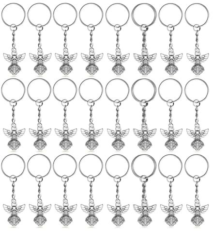 Wisafory 10 Stück Schutzengel Anhänger Engel Schlüsselanhänger Glücksbringer Engel Flügel Charme Anhänger Gastgeschenke Deko für Hochzeit, Kommunion, Taufe, Geburtstag, Weihnachten Silber 10pcs