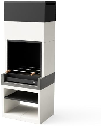 TUOZI - Einbaugrill für Holz und Holzkohle Modell KITAWAY (Grau/Weiß - 84 x 63 x 223 cm) REF: T00560 - Für den Außenbereich