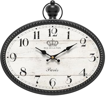 Ddysins Retro Oval Wall Clock. Black Vintage Antique Style. Battery Operated Decor Wall Clocks for Farmhouse, Living Room,Kitchen,Bedroom,Bathroom (10.5 H x 11.3 W)