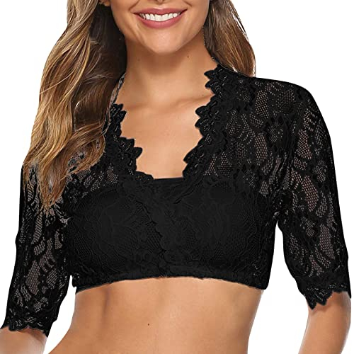 GFPGNDFHG schwarz Dirndlbluse Spitze hochgeschlossen Dirndl für Damen Trachtenbluse Langarm Bluse Weste trachtenhut Herren grau 36