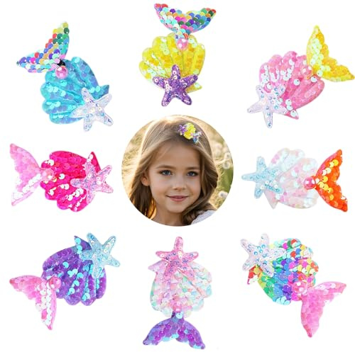 BQLYblink 8 Stück Meerjungfrau Haarspangen, Meerjungfrauenschwanz-haarnadel,Pailletten Meerjungfrau Kinder Haarschmuck Cartoon Pearl Mermaid Kids Hair Clips Geschenk für Mädchen