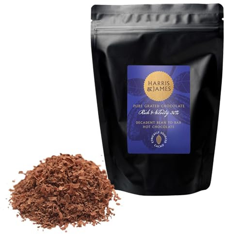 Harris & James Drinking Chocolate | Rich & Velvety 50% Chocolate Flakes 250g | Decadent Bean To Bar From Cocao Beans | Hand Made in Small Batches