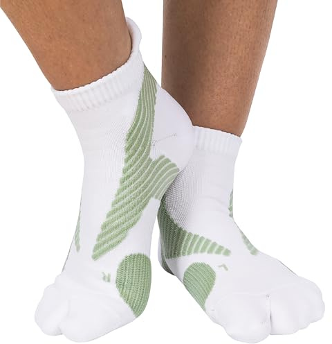 ZenToes Padded Bunion Relief Socks for Women and Men with Big Toe Separator, Built-In Bunion Protector Cushion, Arch Compression, Moisture Wicking Cotton Blend - 1 Pair (Sage and White, Small)